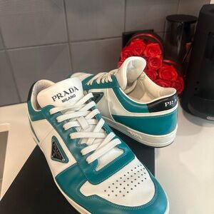 Prada Men's Turquoise and White downtown sneakers